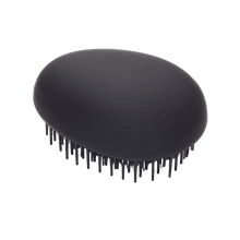 Load image into Gallery viewer, Side view of the Kent Pebble Black Detangling Brush showcasing the flexible black quills designed for gentle, pain-free detangling of all hair types, wet or dry.
