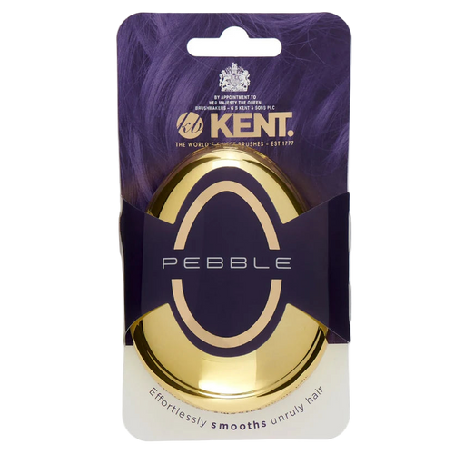 The Kent Pebble Detangling Brush in a sleek, metallic gold finish. This compact, ergonomic brush features flexible quills for pain-free detangling and is perfect for travel.
