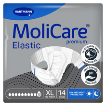 Load image into Gallery viewer, Hartmann MoliCare Premium Elastic day and night protection adult briefs, size Extra Large (140-175 cm), 10 drops extra absorbency, pack of 14.
