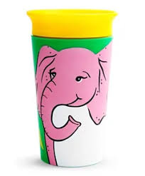 Munchkin Miracle® 360° WildLove Trainer Cup 9oz, Elephant design for babies 12m+. Spill-proof, BPA-free, 100% recycled packaging, top-rack dishwasher safe.