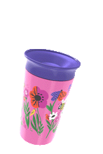 Load image into Gallery viewer,  Munchkin Miracle 360 WildLove Trainer Cup in pink with floral design and purple rim, 9oz spill-proof cup for toddlers 12 months and up.
