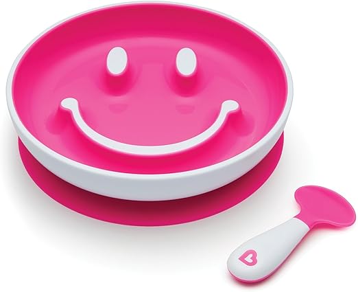 Munchkin Smiley Face Training Plate pink with spoon