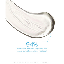 Load image into Gallery viewer, A close-up texture swatch of clear, gel-like NeoStrata Exfoliating Mask. Blue text overlay states that 94% of participants noted blemishes were less apparent and the skin's complexion was revitalized after 4 weeks of nightly use.
