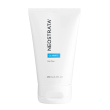 Load image into Gallery viewer, A white 125 mL tube of NeoStrata Clarify Gel Plus. The minimalist packaging features the brand name in black vertical lettering and the product line "CLARIFY" highlighted in a bright blue box.
