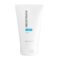 A white 125 mL tube of NeoStrata Clarify Gel Plus. The minimalist packaging features the brand name in black vertical lettering and the product line 