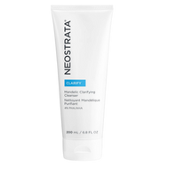 A 200 ml (6.8 fl oz) white tube of NeoStrata Mandelic Clarifying Cleanser from the Clarify range. The bottle features a bright blue banner and text indicating a 4% PHA/AHA formula for skin purification.