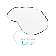 Load image into Gallery viewer, A clear, liquid swatch of NeoStrata pore-minimizing toner against a white background. Bright blue text below identifies the product as a "Pore minimizing toner."
