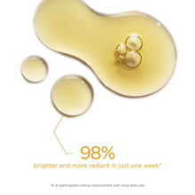 Load image into Gallery viewer, Texture swatches of NeoStrata 15% Vitamin C + PHA Serum with text highlighting that 98% of participants saw brighter and more radiant skin in just one week of daily use.
