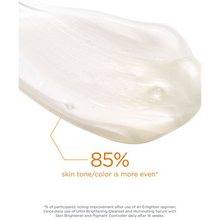 Load image into Gallery viewer, Texture swatch of NeoStrata Ultra Brightening Cleanser with text highlighting that 85% of users saw a more even skin tone after 16 weeks.
