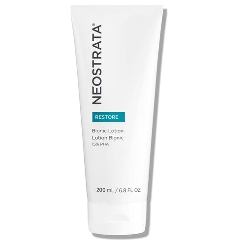 NEOSTRATA RESTORE Bionic Lotion tube (200 mL), showing the name and key ingredient 15% PHA, a soothing moisturizer for face and body.