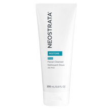 Load image into Gallery viewer, A 200 mL white squeeze tube of NeoStrata PHA Facial Cleanser from the Restore line. The label features a teal "RESTORE" tag and identifies the product as a "Facial Cleanser" containing 4% PHA.
