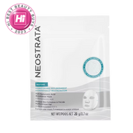 A single-use white sachet of NeoStrata Restore Pure Hyaluronic Acid Biocellulose Mask. The packaging features a Hi Best Beauty Buys 2023 award seal in the top left corner and highlights the 0.15% Hyaluronic Acid content for hydration and replenishment.