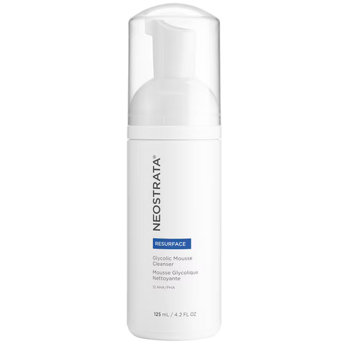 NeoStrata Resurface Glycolic Mousse Cleanser (125mL) with 12% AHA/PHA. A foaming cleanser that gently exfoliates and cleanses skin, helping to improve texture and clarity.