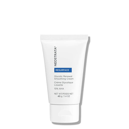 Neostrata RESURFACE Glycolic Renewal Smoothing Cream tube, clearly showing the 10% AHA concentration for exfoliation and skin renewal.