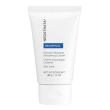 Load image into Gallery viewer, A 40 g white tube of NeoStrata Glycolic Renewal Smoothing Cream from the Resurface line. The label indicates it contains 10% AHA and provides bilingual product names: "Glycolic Renewal Smoothing Cream" and "Crème Glycolique Lissante."
