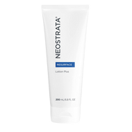 A 200 mL white squeeze tube of NeoStrata Lotion Plus from the Resurface line. The label features a dark blue 