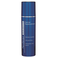A royal blue cylindrical bottle of NeoStrata Skin Active Dermal Replenishment against a black background. The packaging features silver text highlighting that the formula intensely hydrates, lifts and firms, and strengthens the skin barrier.
