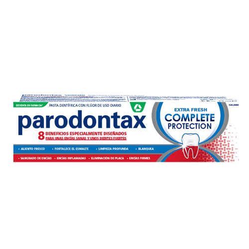 Parodontax Complete Protection Extra Fresh 75ml toothpaste for plaque removal, fresh breath, and strong gums.