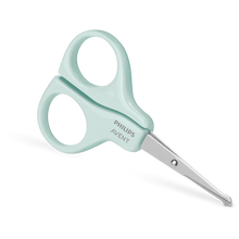 Load image into Gallery viewer, Philips Avent baby nail scissors with light blue handles and rounded-tip stainless steel blades for safe trimming, available with free delivery across Malta &amp; Gozo.
