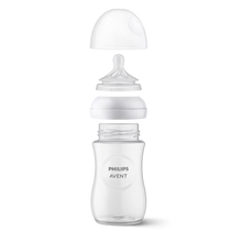 Load image into Gallery viewer, Philips Avent Natural Response Baby Bottle 260ml with teat, collar and protective cap separated
