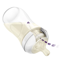 Load image into Gallery viewer, Philips Avent Natural Response baby bottle showing teat flow and anti-colic valve design

