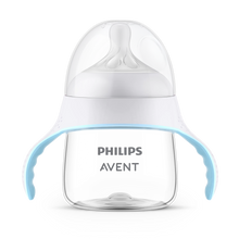 Load image into Gallery viewer, Close-up of Philips Avent Natural Response Trainer Cup with soft grip handles and natural response teat.
