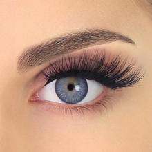 Load image into Gallery viewer, Pinky Goat ARWA false lashes worn on eye showing extra-long wispy length and bold definition
