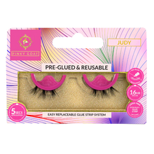 Load image into Gallery viewer, Pinky Goat JUDY pre-glued half lashes in packaging with aligner, 5-sec wear, and glue strip included.
