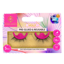 Load image into Gallery viewer, Pinky Goat MOLLY pre-glued lashes in packaging with 5-sec application and reusable glue strip.
