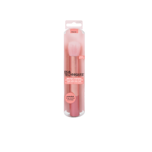 Real Techniques No. 1958 Light Layer Powder Brush with tri-layer bristles for soft, airbrushed powder application.