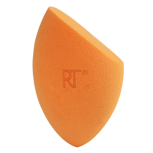 Real Techniques Miracle Complexion Sponge. An orange, multi-faceted blending sponge with an unmistakable flat edge for applying and blending liquid foundation.