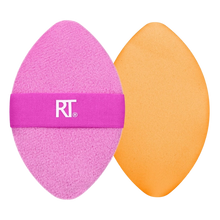 Load image into Gallery viewer, Smiling model using the soft, tapered Real Techniques RT 400 Blush Brush to blend blush or bronzer on her cheek for a radiant, professional finish.
