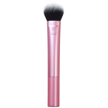 Load image into Gallery viewer, Real Techniques RT 449 Tapered Cheek Brush with a pink handle and small, dense, tapered head, ideal for controlled application of highlighter, contour, or precise blush placement.
