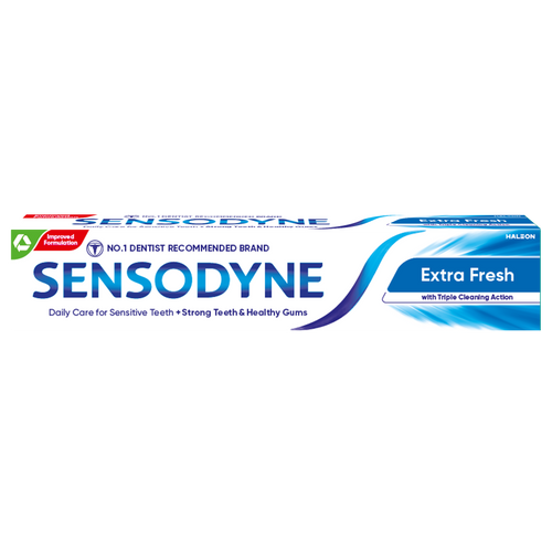 Sensodyne Daily Care Extra Fresh toothpaste provides daily sensitivity protection, freshens breath, and delivers long-lasting enamel care.