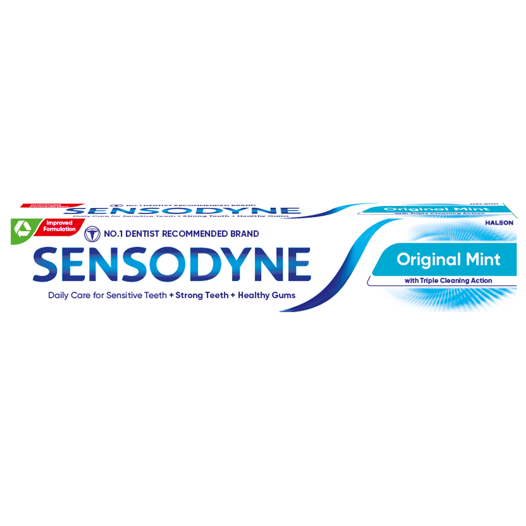 Sensodyne Daily Care Original Mint toothpaste provides long-lasting sensitivity protection, strengthens enamel, and freshens breath with a mint flavor.