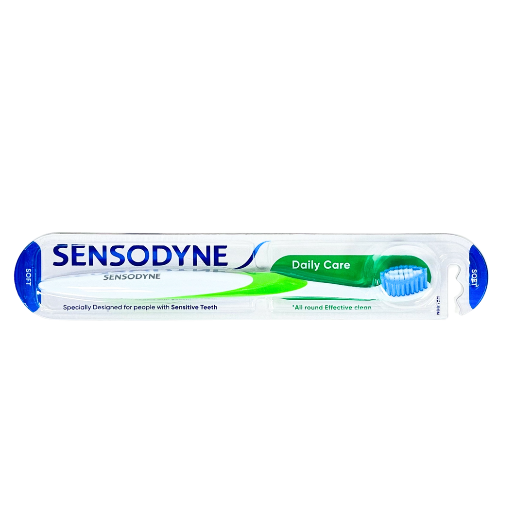 Sensodyne Daily Care toothbrush features soft bristles and a small head for gentle cleaning of sensitive teeth and effective plaque removal.