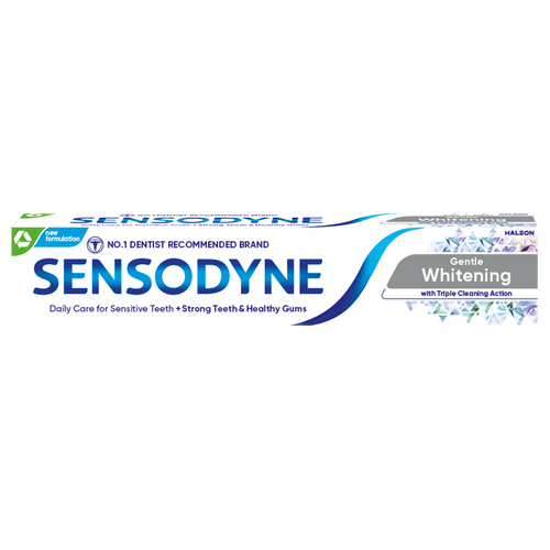 Sensodyne Gentle Whitening toothpaste gently removes stains, restores natural whiteness, promotes healthy gums, and protects against sensitivity.