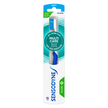 Load image into Gallery viewer, Sensodyne Multi Care Soft Toothbrush in blue with flexible neck and soft bristles for all-round effective cleaning.
