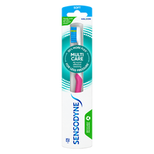 Load image into Gallery viewer, Sensodyne Multi Care Soft Toothbrush in pink with flexible neck and soft bristles for all-round effective cleaning.
