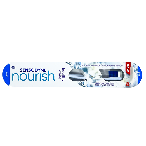 Sensodyne Nourish Healthy Clean Toothbrush with soft bristles for gentle cleaning, stain removal, and a sustainable handle.