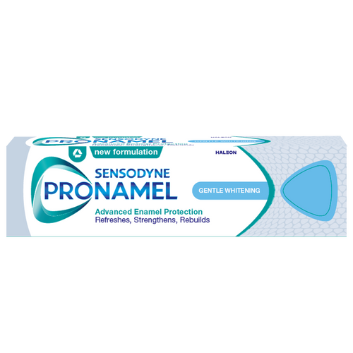 Sensodyne Pronamel Whitening toothpaste restores natural whiteness, strengthens enamel, provides cavity protection, and freshens breath.