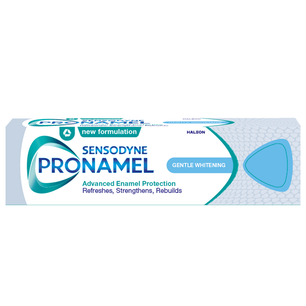 Sensodyne Pronamel Whitening toothpaste restores natural whiteness, strengthens enamel, provides cavity protection, and freshens breath.