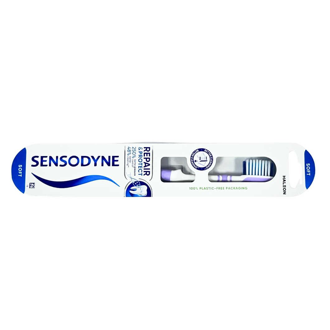 Sensodyne Repair & Protect toothbrush is designed for sensitive teeth, featuring soft, flexible bristles to prevent overbrushing and gum damage.