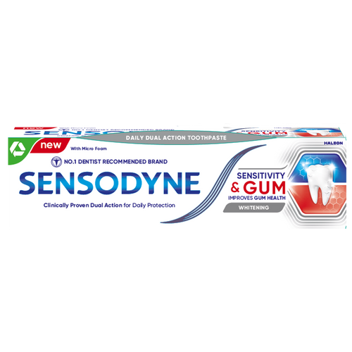 Sensodyne Sensitivity & Gum Whitening toothpaste protects against sensitivity, removes plaque, and helps whiten teeth for a healthier smile.