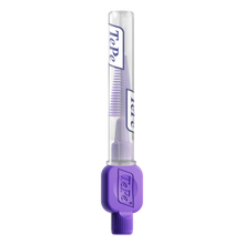Load image into Gallery viewer, A purple TePe EasyFit interdental brush with its clear protective travel cap featuring the TePe logo.
