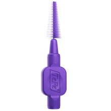 Load image into Gallery viewer, A purple TePe EasyFit interdental brush featuring a tapered bristle head and ergonomic handle for precise plaque removal.
