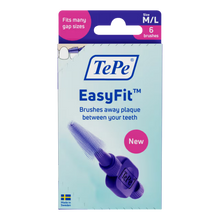 Load image into Gallery viewer, A package of TePe EasyFit interdental brushes, size M/L, designed to remove plaque between teeth and fit various gap sizes.
