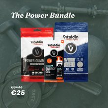 Load image into Gallery viewer, Gift-ready Power Bundle featuring Vitaldin Sport Berries Power Gummies, Hydro Energy Gel Orange Flavour, and Whey Protein tubs in a premium gift box designed for active lifestyles.
