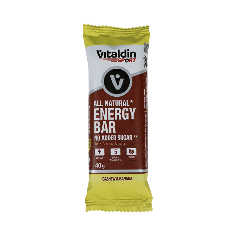 Vitaldin all-natural energy bar cashew and banana flavour, no added sugar