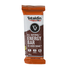 Load image into Gallery viewer, Vitaldin all-natural energy bar hazelnut and cocoa flavour, no added sugar
